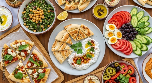 Wallpaper Mural Assortment of Colorful Healthy Appetizers and Fresh Vegetables on Wooden Table healthy food cucumbers Torontodigital.ca