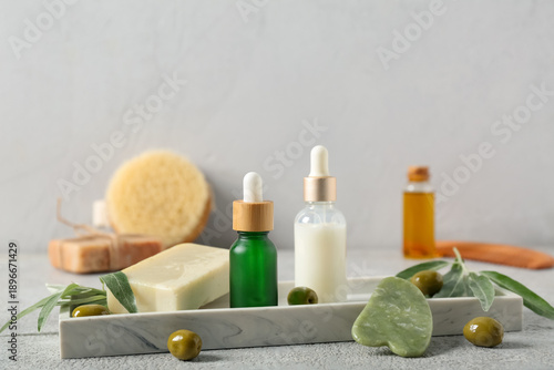 Tray with bottles of essent...