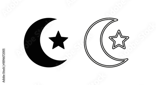 Minimalist crescent moon star symbols vector illustration Vector
