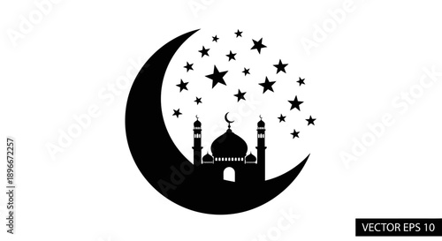 Islamic mosque moon stars vector illustration Vector