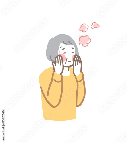 ホットフラッシュで汗をかくシニア女性のイラスト素材