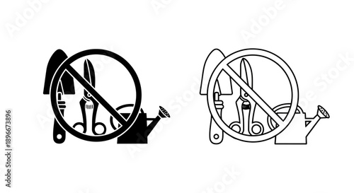 Garden tools no entry symbol icon Vector