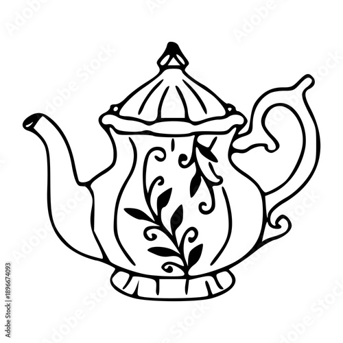 classic tea pot sketch with decorative floral motif