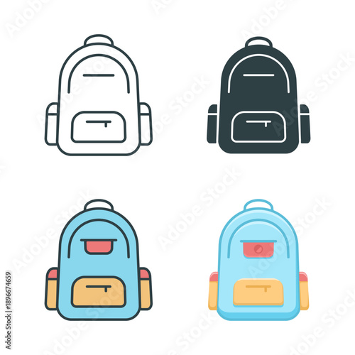 Backpack school icon color set. Vector isolated illustration