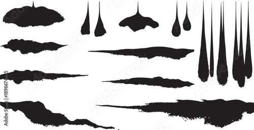 Black paint splatters and drips on white background illustration