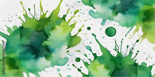 Abstract green watercolor background with paint splashes and artistic map texture