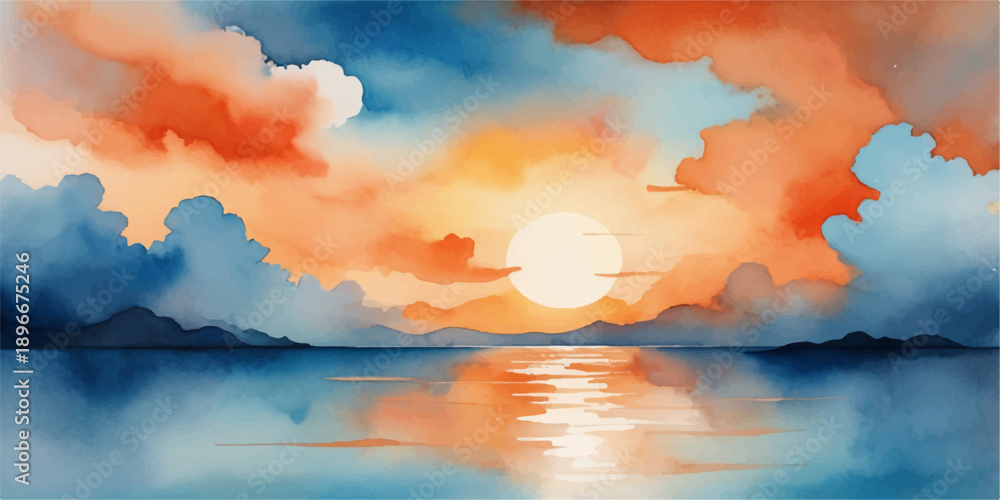 custom made wallpaper toronto digitalSunset over lake and sea with colorful sky and water reflection