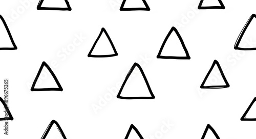 Seamless Pattern of HandDrawn Black Triangles on White Background.