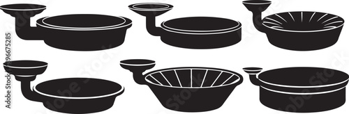 Collection of various black bowls and dishes illustration set