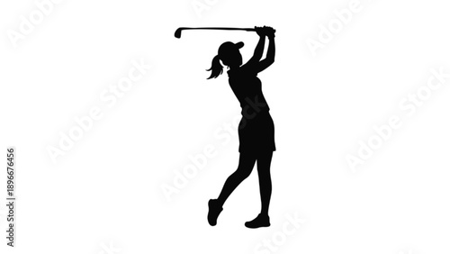 Silhouette of Female Golfer Finishing Full Swing