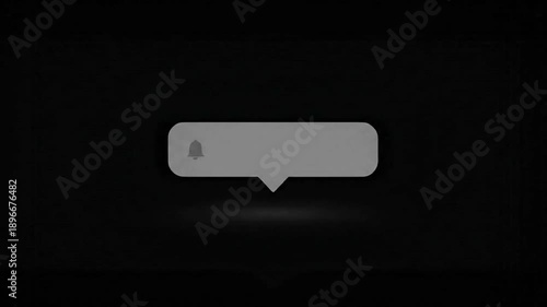 Animated speech bubble with notification bell icon on dark background.