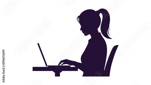 Business Woman Typing on Laptop Computer Silhouette