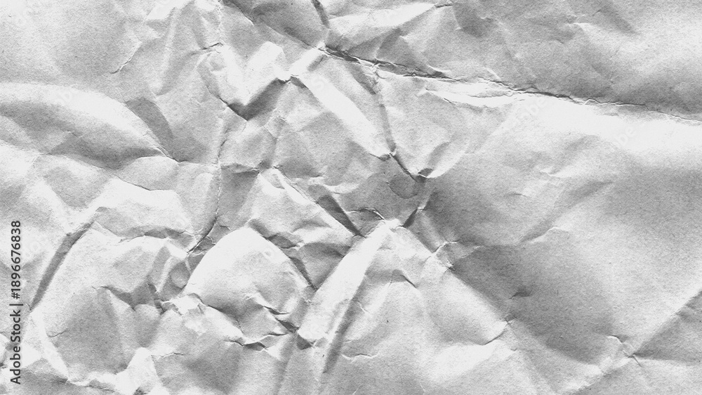 Fototapeta premium Crumpled paper texture black background. White wrinkled sheet. Overlay effect image