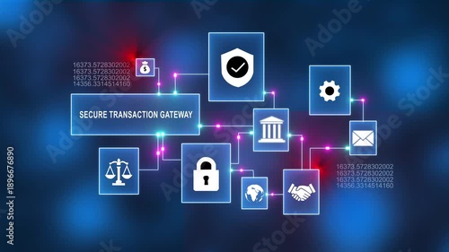 Wallpaper Mural Digital secure transaction gateway icons with cybersecurity symbols on futuristic blue gradient background Torontodigital.ca