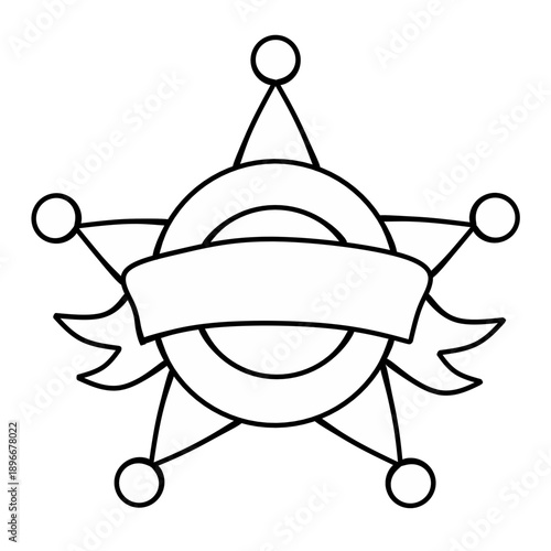 sheriff badge icon in line cartoon style isolated