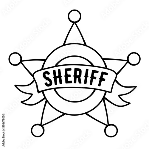 sheriff badge icon in line cartoon style isolated
