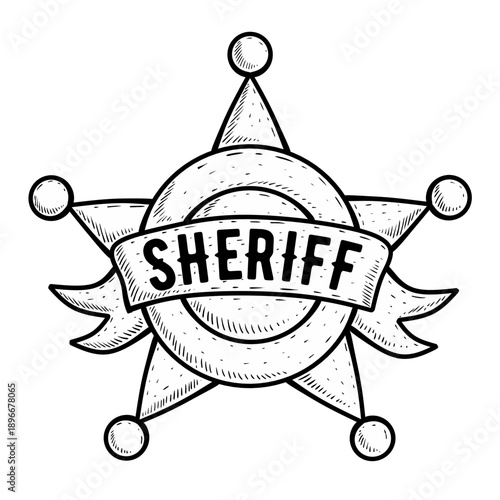 Sketch sheriff badge icon in cartoon style isolated