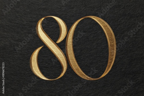 Elegant Gold Number Eighty on Textured Black Background