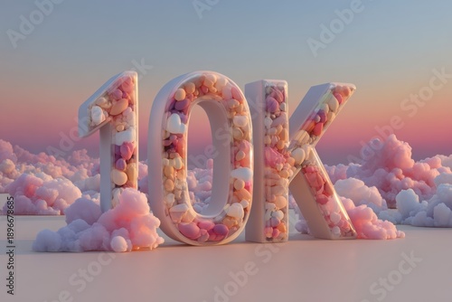 Colorful 10K Text Displayed Among Soft Clouds at Sunset Sky
