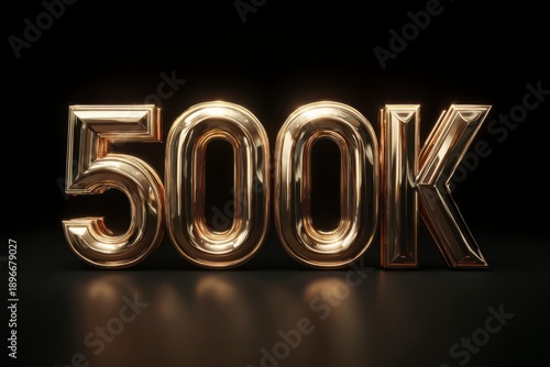 Glimmering Golden 500K Number Sign on Dark Background