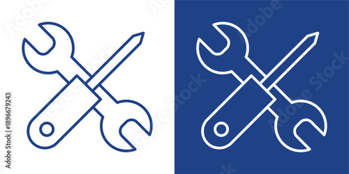 Tools Blue And White Icon Style Collection