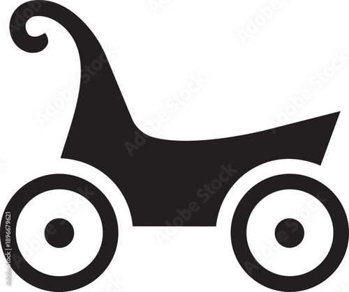 Simple black icon of a vintage baby carriage silhouette