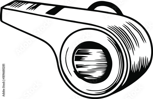 Detailed illustration of a referee whistle in stark black silhouette