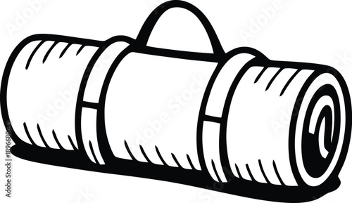 Rolled camping mat with carrying straps a black outline silhouette