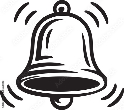 A simple black silhouette of a ringing bell with sound waves