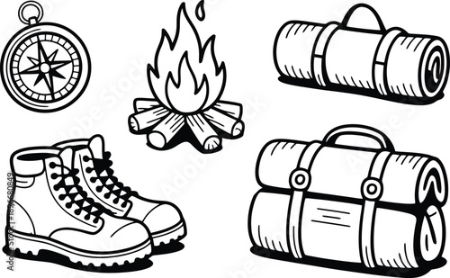 Camping equipment illustration featuring a distinctive black silhouette