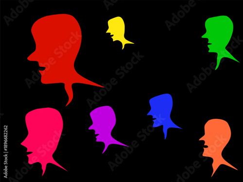 colorful illustration of human head on black background.