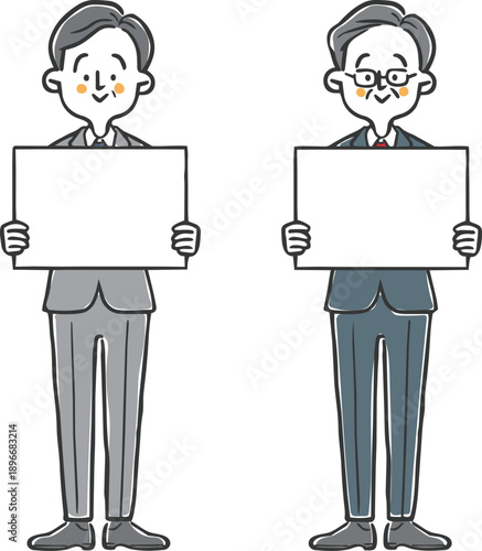 ホワイトボードを持つ中高年ビジネスマン　全身　ベクター