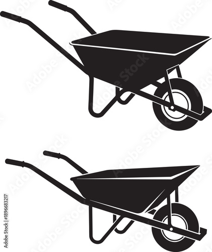 Two black wheelbarrows in silhouette style