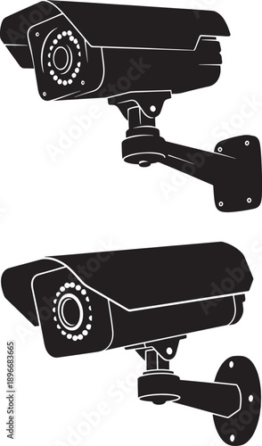 Security cameras illustration in silhouette style