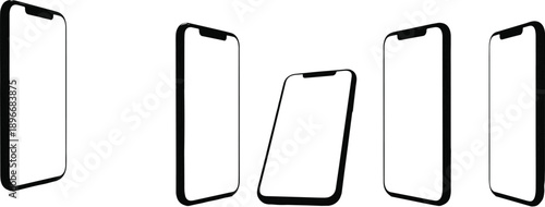 Smartphone mockup set with blank white screens for mobile app display cad drawing flat vector illustration wireframe perspective phone template