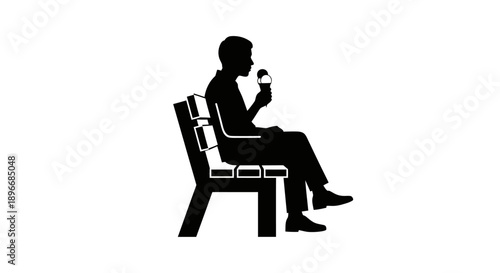 Silhouette of a person enjoying a refreshing ice cream cone while seated on a park bench on a bright day