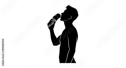 Silhouette of a Person Drinking from a Bottle