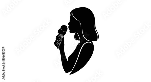 Stylish silhouette of a woman enjoying a refreshing ice cream cone, symbolizing simple pleasures and summer delights through a minimalist design