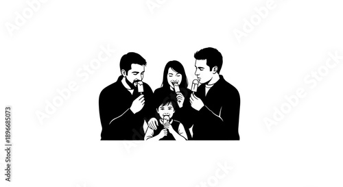 A silhouette of a family enjoying ice cream together, capturing a sweet moment of shared enjoyment and simple pleasure during a warm day