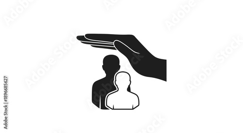 A symbolic illustration promoting an anti-bullying campaign with a hand shielding two people against a clean white background, conveying a safe school environment and kindness over cruelty.