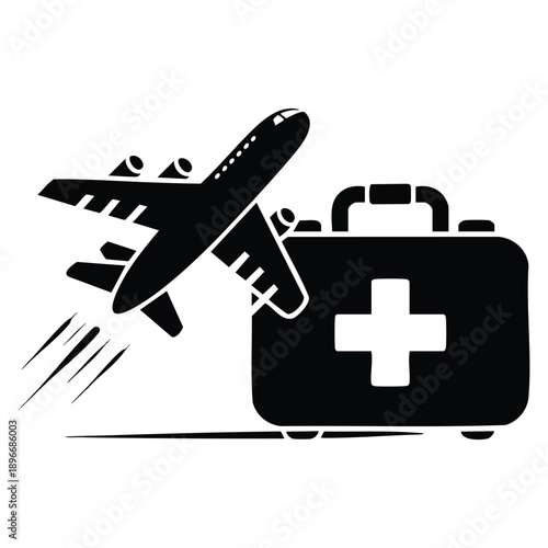Glyph vector illustration of travel medicine icon symbolizing health safety vaccination and medical care for travelers concept