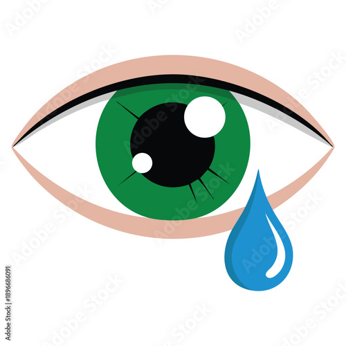 Green crying eye icon in flat design style with long shadow suitable for emotional concept sadness awareness empathy and psychological themed graphics