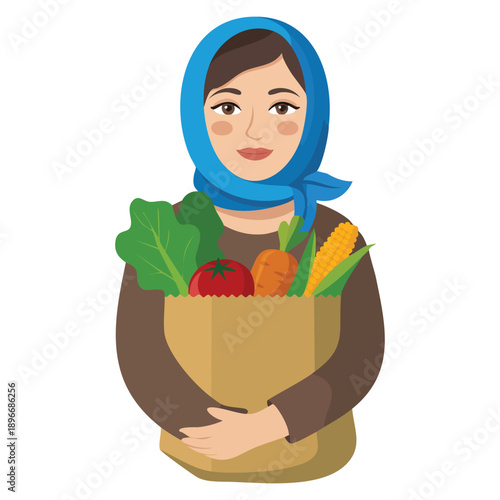 Grocery shopping woman illustration in supermarket setting ideal for daily life consumer behavior food purchase and modern lifestyle themed design visuals