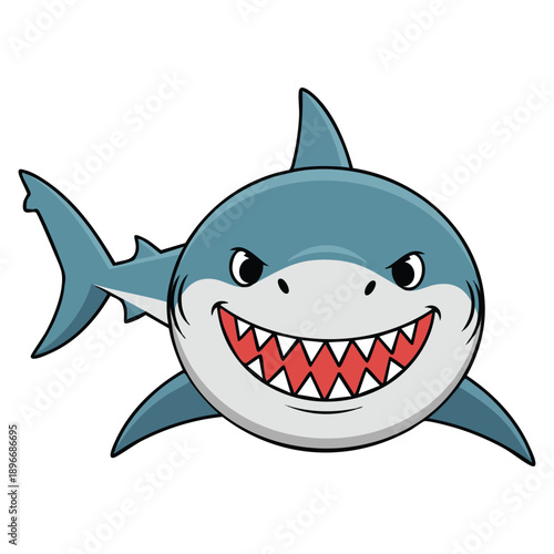 Angry shark front view shown as underwater swimming toothy fish character in ocean aquatic shark animal vector cartoon illustration
