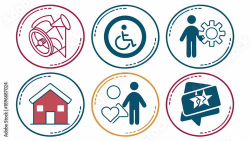 Social Services and Community Support Icons for Inclusion and Accessibility