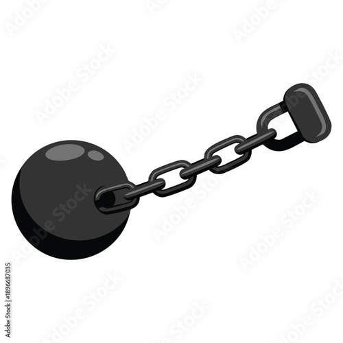 Ball with a chain on a white background vector illustration symbolizing captivity restriction burden limitation and lack of freedom concept