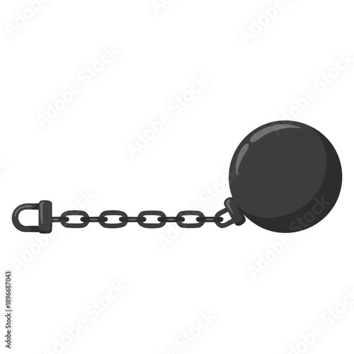 Ball with chain isolated on white background shown in vector illustration conveying limitation imprisonment burden and restriction themes