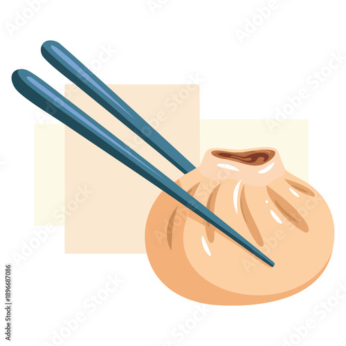 Baozi dumpling with chopsticks illustration featuring traditional asian food concept suitable for restaurant menu packaging cultural cuisine poster and food themed creative designs
