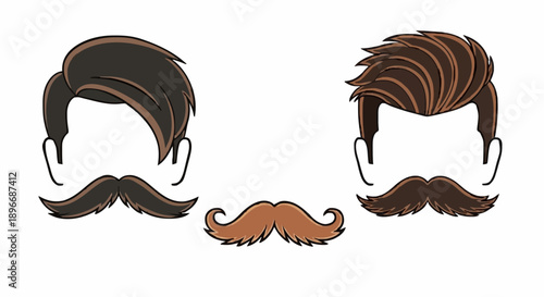 Illustration of two men's heads with different hairstyles and mustaches, showcasing various styles and facial hair designs