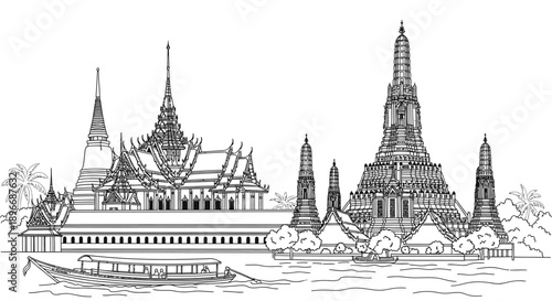 Explore Intricate Thai Temples, Architecture on Greens Screen Background, Cultural Landscape Scene